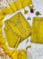 Pure Muslin Yellow Traditional Wear Hand Work Readymade Kurti Set